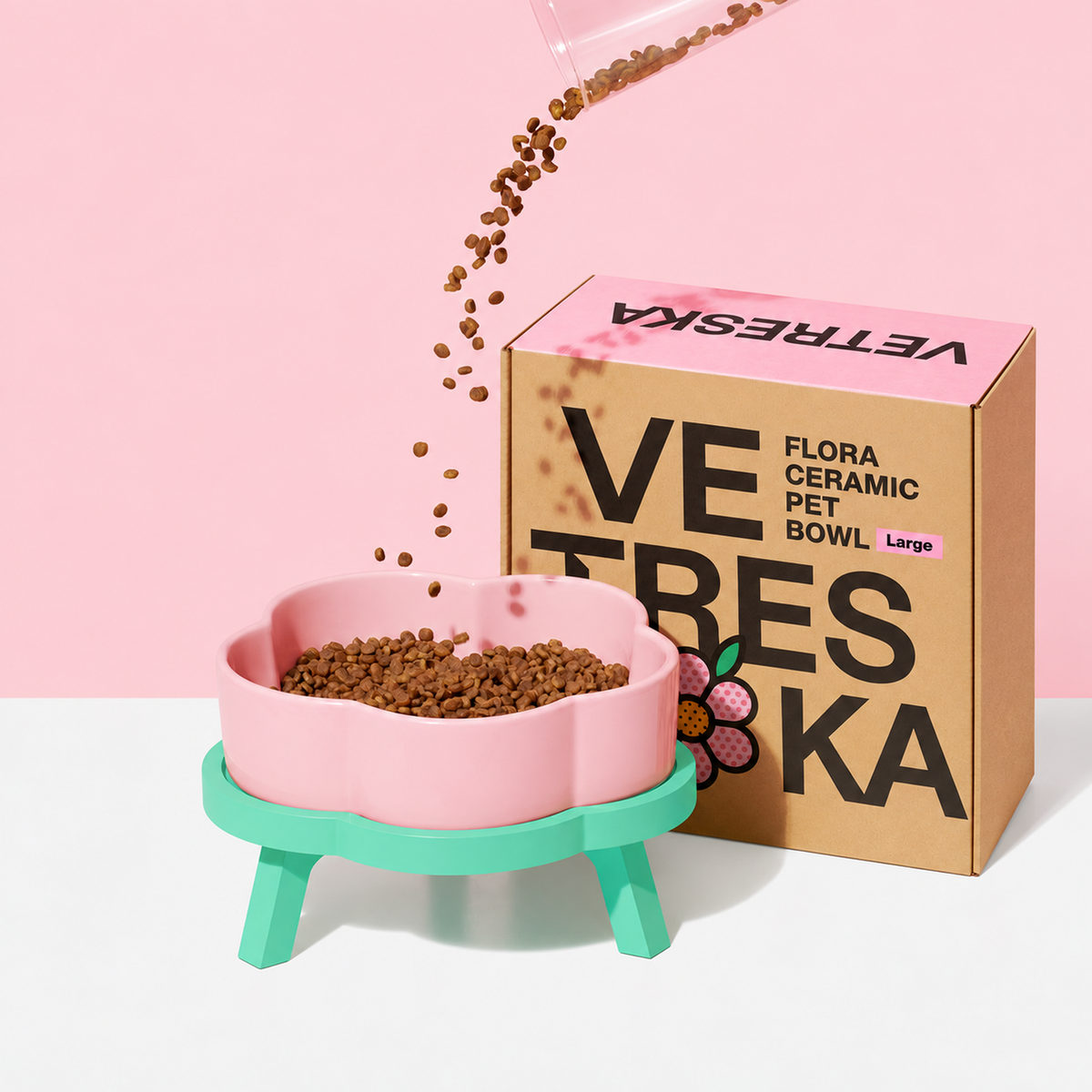 VETRESKA Ceramic Raised Pet Bowl Elevated Pet Food Water Bowl Stand Pink Pet Feeding Dish | detail correction 1 | FULL_FRAME_OUTPAINT | collection 20260919