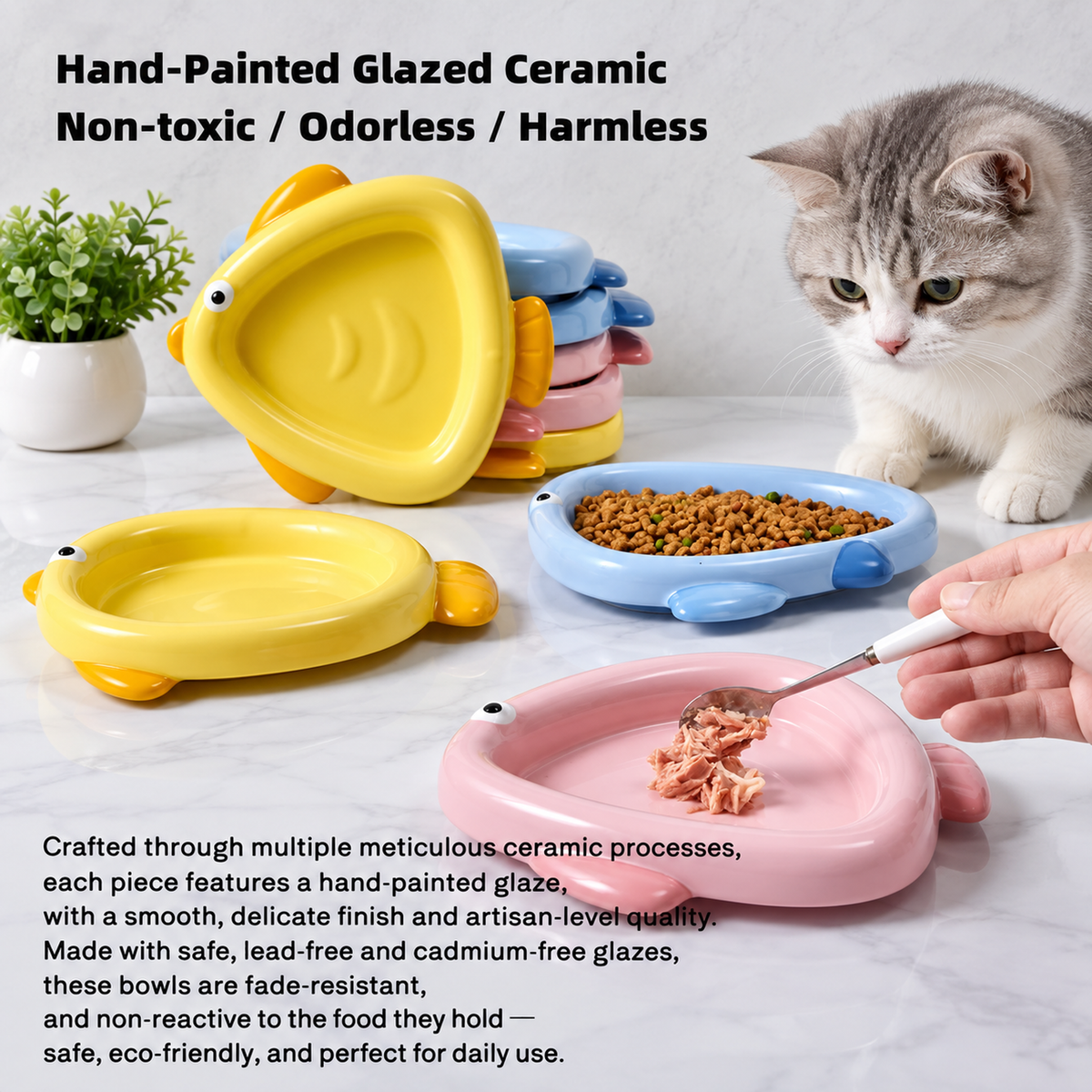 Colorful Ceramic Fish-Shaped Pet Plates | detail correction 4 | TEXT_LAYOUT_REBUILD | collection 20260919