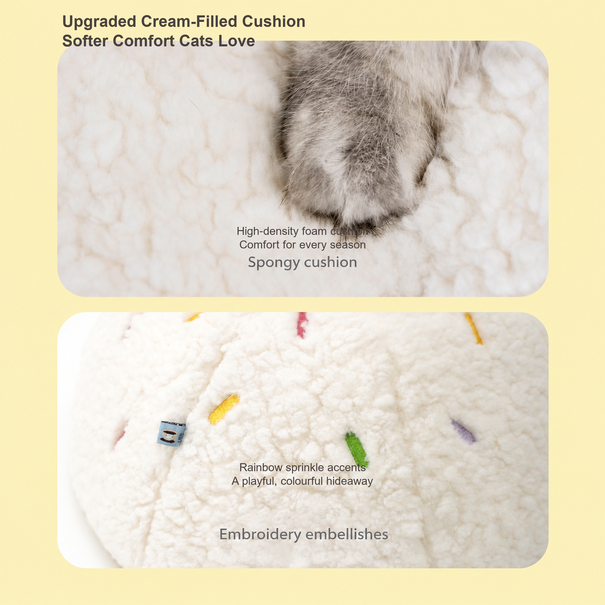 Soft cushion and colourful sprinkle details for the cupcake cat house [English revision]