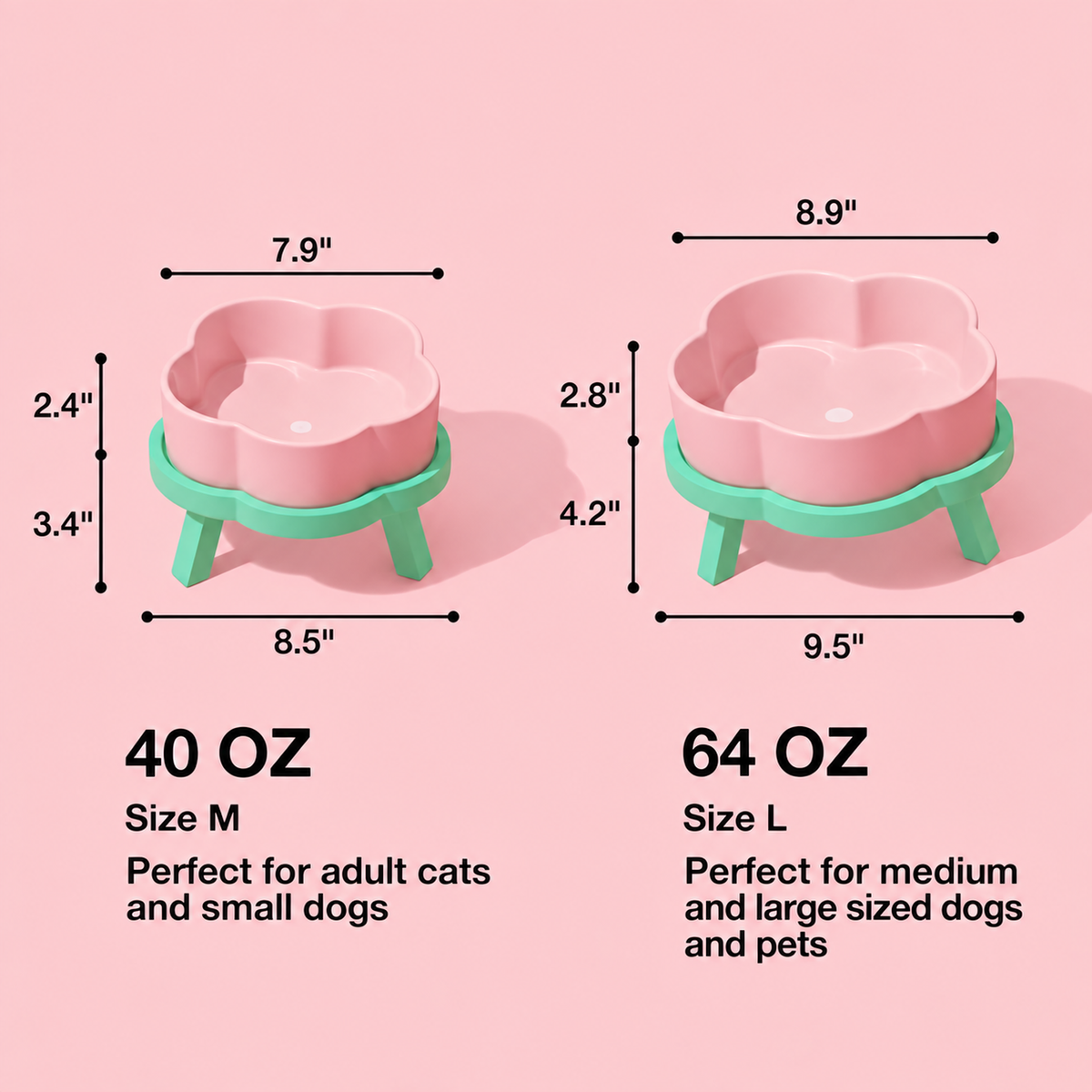 VETRESKA Ceramic Raised Pet Bowl Elevated Pet Food Water Bowl Stand Pink Pet Feeding Dish | detail correction 5 | TEXT_LAYOUT_REBUILD | collection 20260919