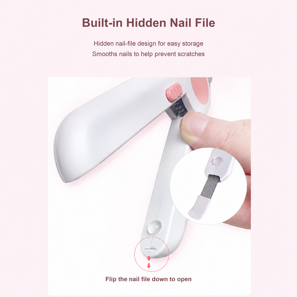 Pakeway LED pet nail clipper hidden nail file detail