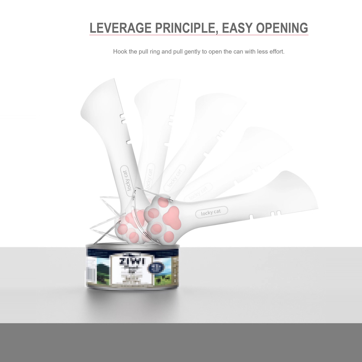 Corrected English lever-action guide for a paw-shaped pet food can opener