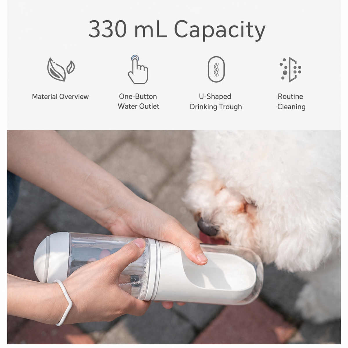 Aiwo pet travel water bottle features and 330 mL capacity [Gallery: Shared]