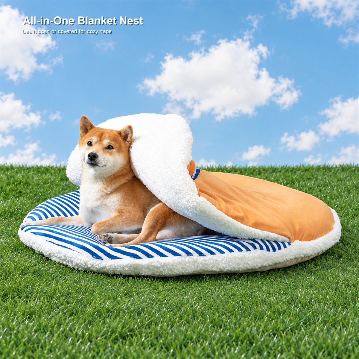 English overlay revision v2 | Dorayaki pet bed blanket nest | natural 1:1 composition | source media 06