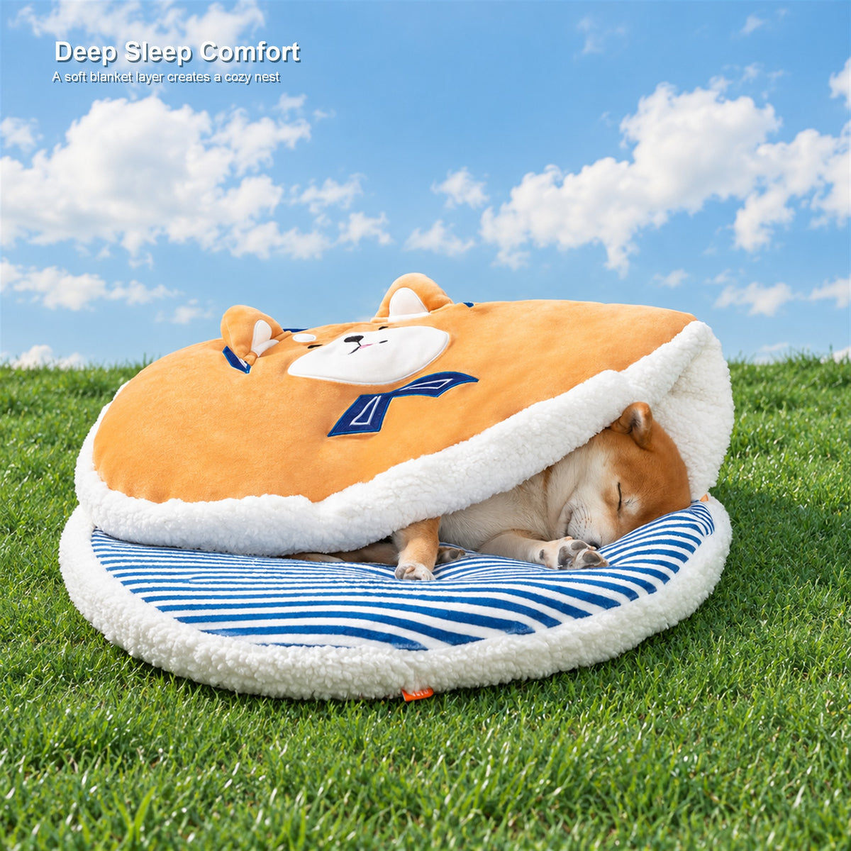English overlay revision v2 | Dorayaki pet bed deep sleep comfort | natural 1:1 composition | source media 07