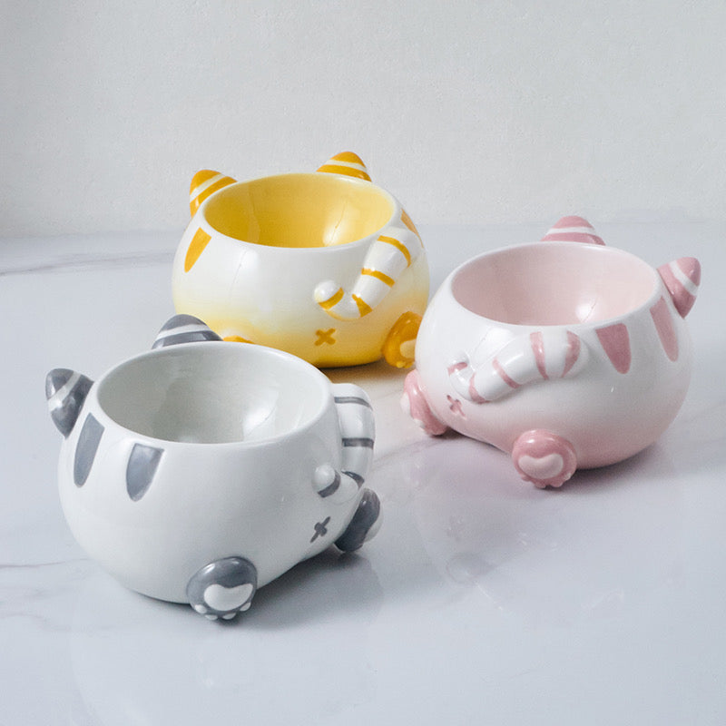 Curvy Cat Butt Ceramic Pet Bowl