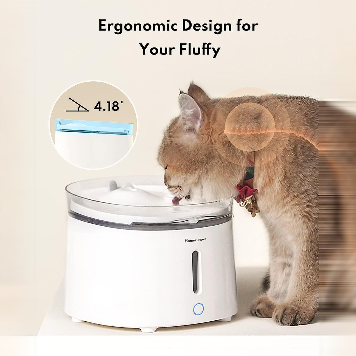 Homerunpet Cat Water Fountain - Ergonomic Design detail | effective outpaint v2