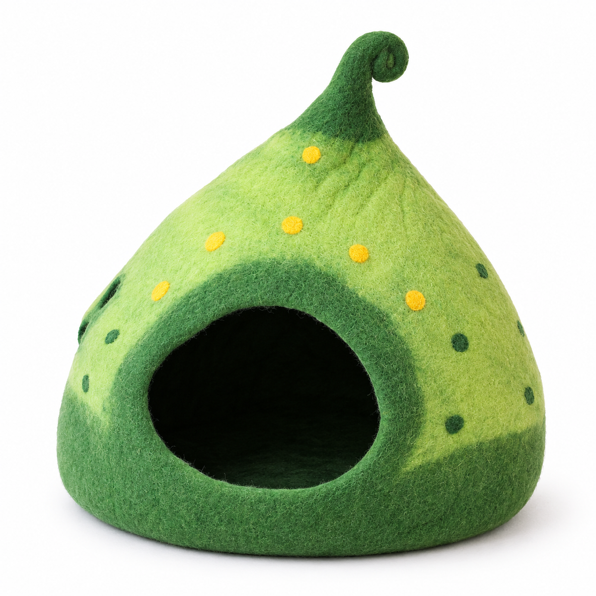 White background forest green elf felt cat cave for cats