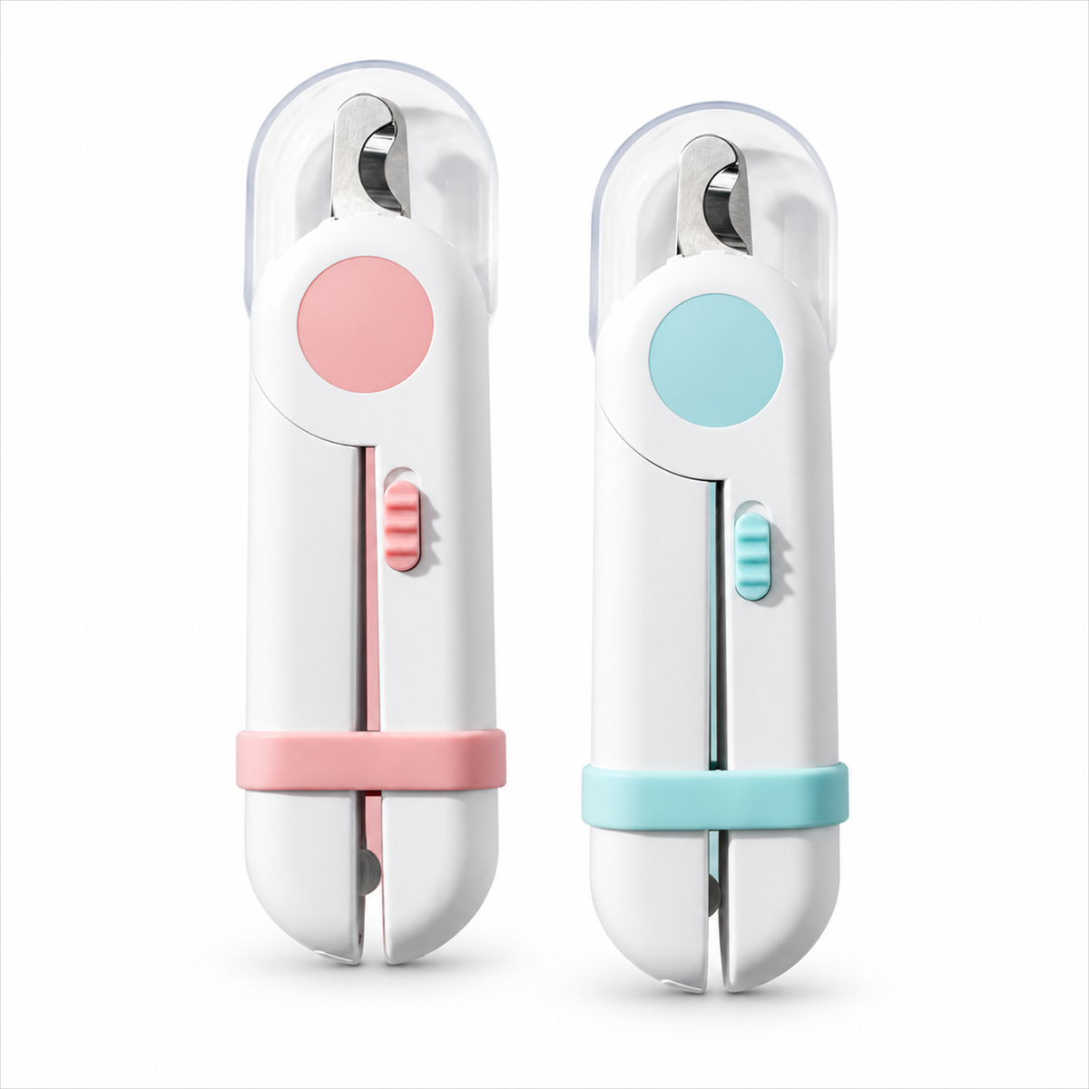 Pakeway LED pet nail clippers in Pink and Blue on a clean white background