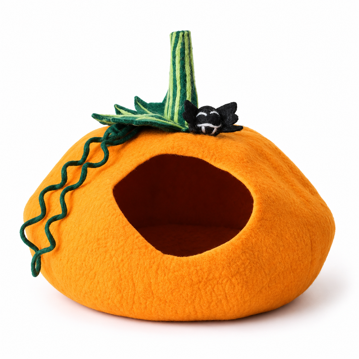 White background orange pumpkin felt cat cave for cats
