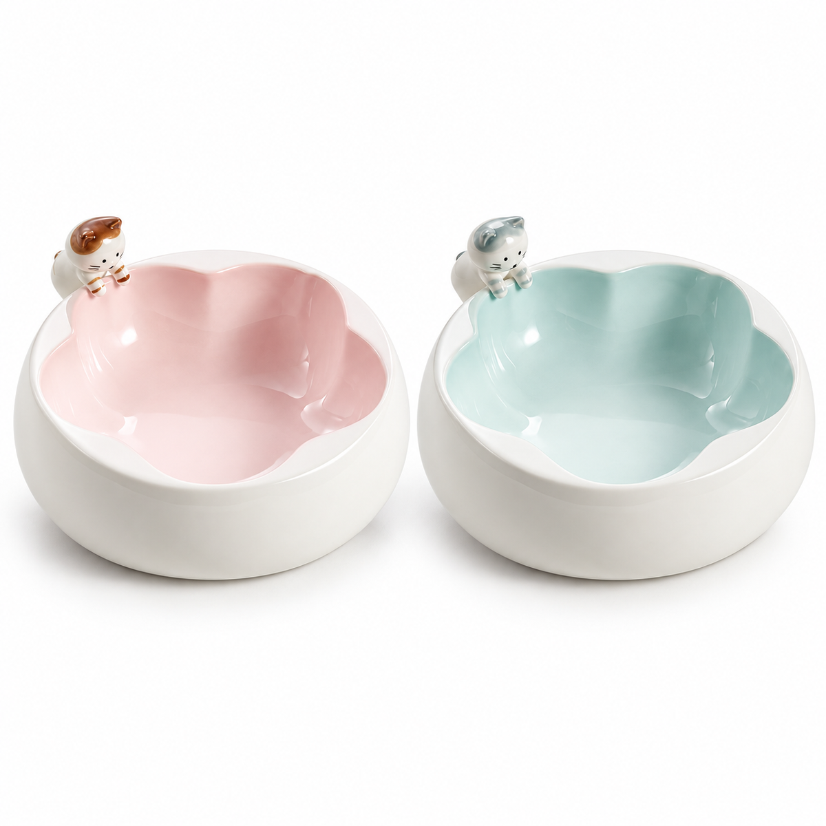Cat & Sakura Ceramic Pet Bowl | clean white multi-color SKU hero | FULL_FRAME_OUTPAINT | v2