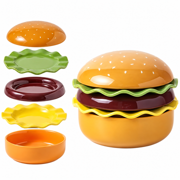 Burger Ceramic Pet Bowl Series | clean white SKU hero | FULL_FRAME_OUTPAINT | collection batch1