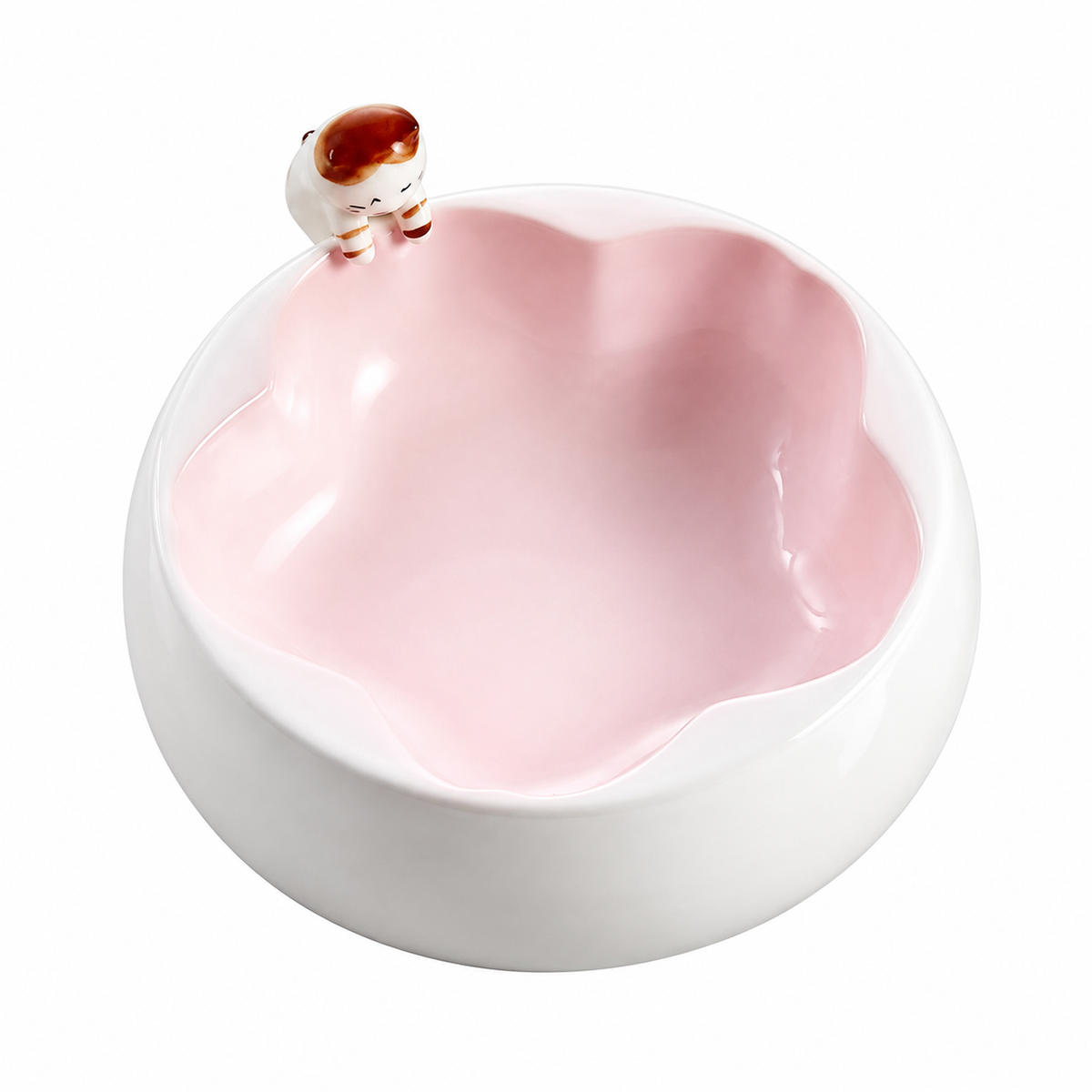 Cat & Sakura Ceramic Pet Bowl | clean white SKU hero | FULL_FRAME_OUTPAINT | collection batch1