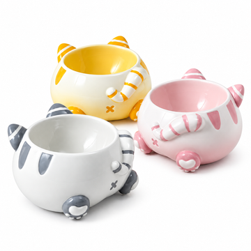 Curvy Cat Butt Ceramic Pet Bowl | clean white SKU hero | FULL_FRAME_OUTPAINT | collection batch1