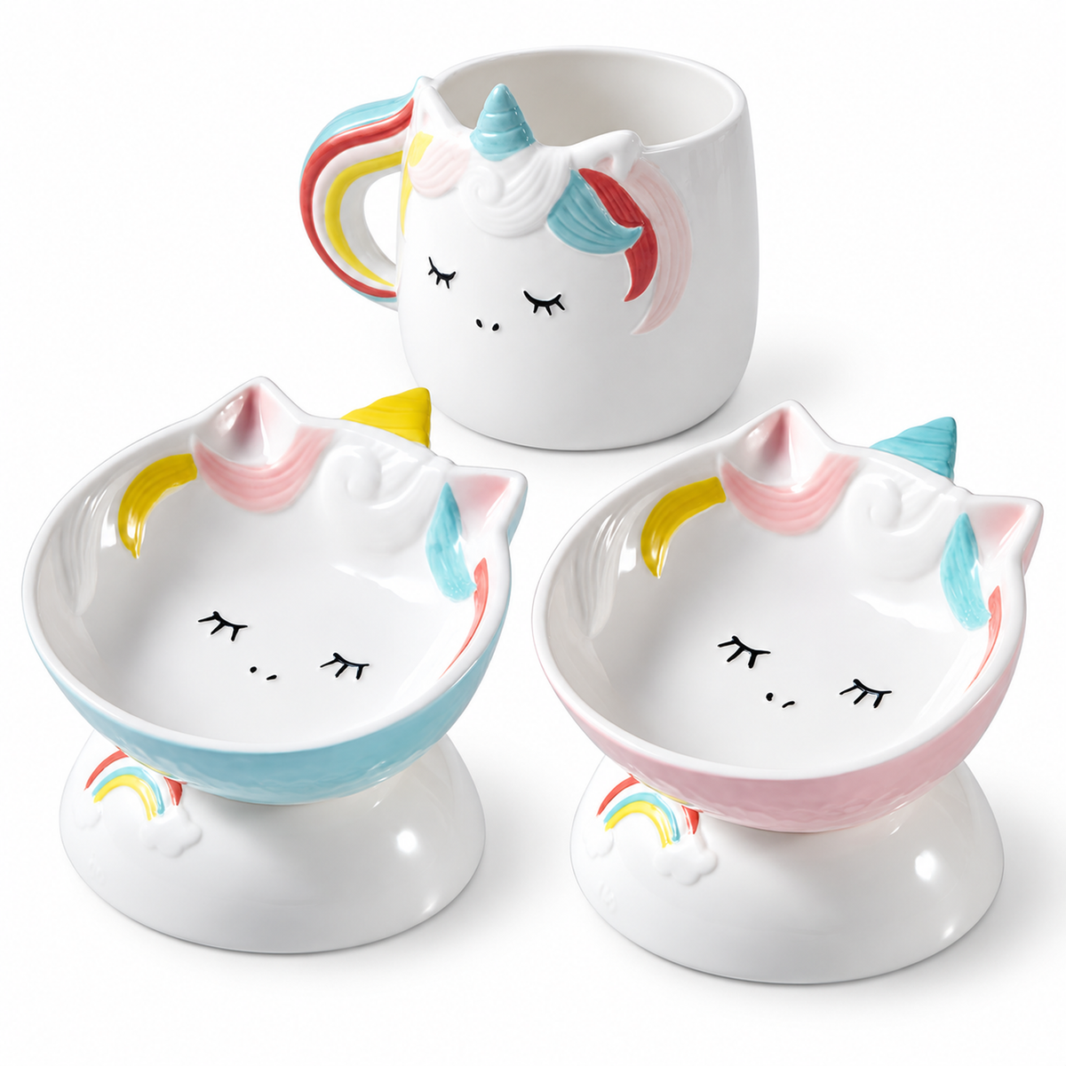 Unicorn-Shaped Ceramic Pet Bowl | clean white SKU hero | FULL_FRAME_OUTPAINT | collection batch1