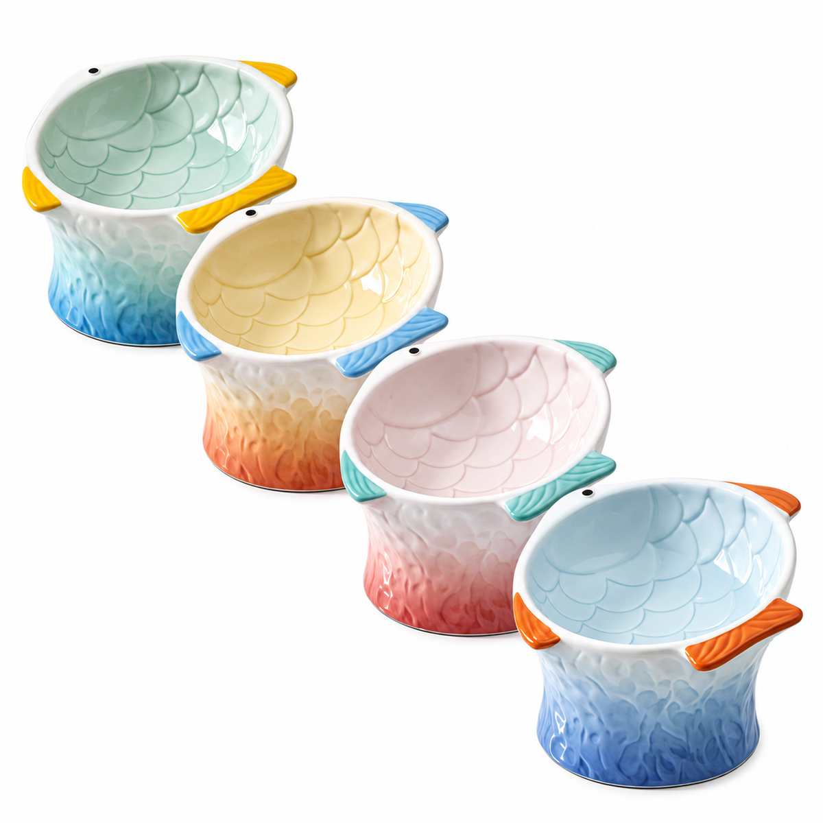 Raised Tilted Ceramic Cat Bowl - Cute Elevated Slanted Shallow Angled Cat Dish - Personalized Pet Feeder for Food Feeding - Ergonomic Anti Vomiting Whisker Fatigue - Size for Cat and Small Dog | clean white SKU hero | FULL_FRAME_OUTPAINT | collection batch1