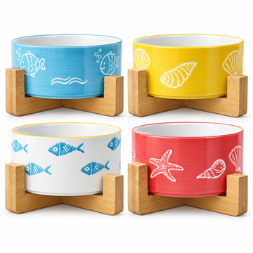 Color-Glazed Ceramic Bowl with Bamboo Stand | clean white SKU hero | FULL_FRAME_OUTPAINT | collection batch1