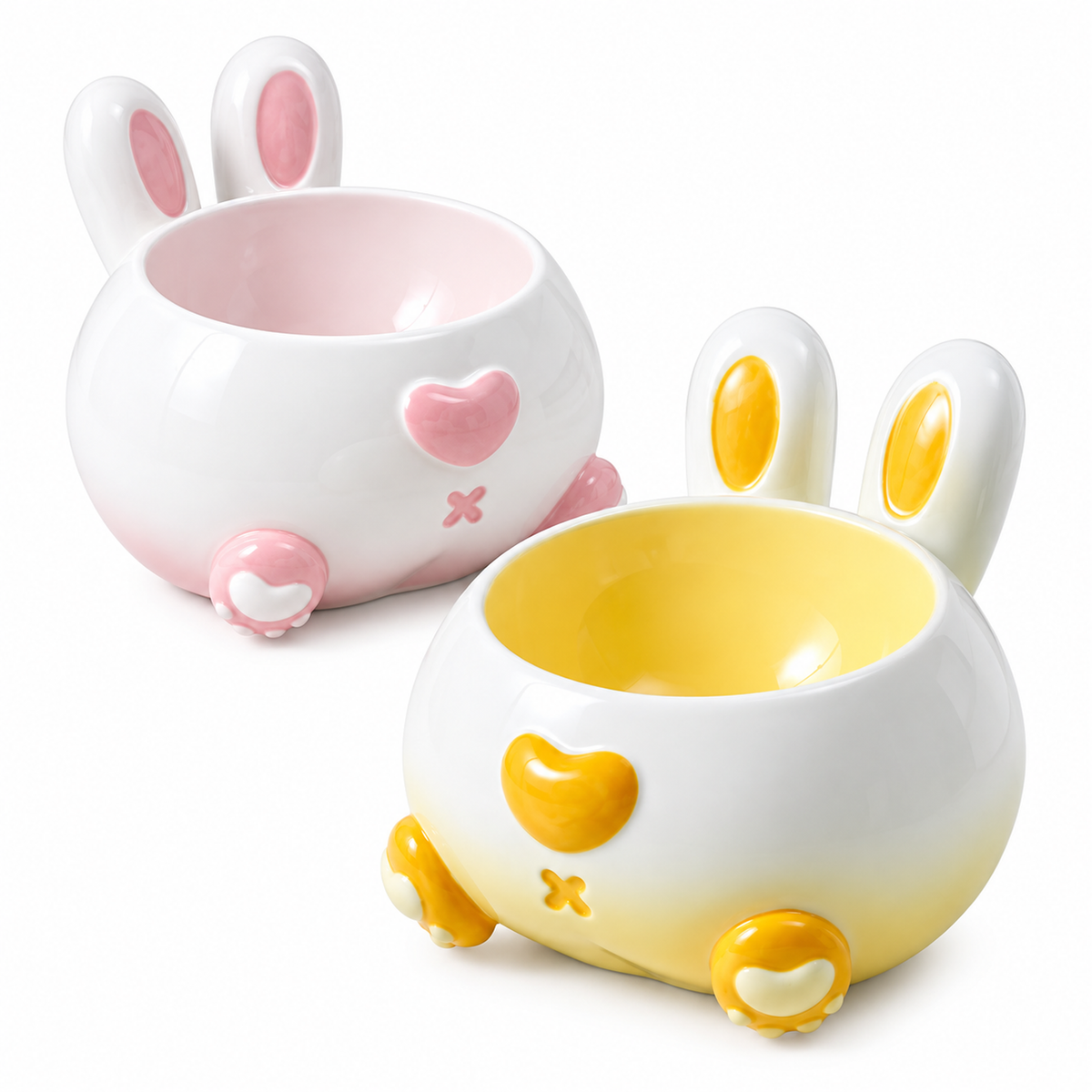 Curvy Bunny Butt Ceramic Pet Bowl with Long Ears | clean white SKU hero | FULL_FRAME_OUTPAINT | collection batch1