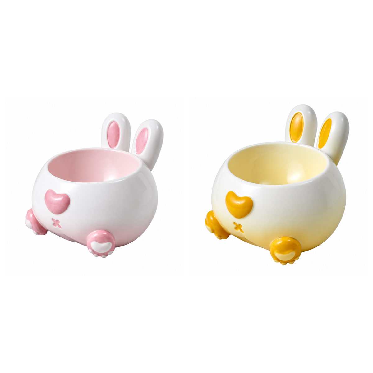 Curvy Bunny Butt Ceramic Pet Bowl with Long Ears | clean white multi-variant SKU hero | complete variant set | DETERMINISTIC_COMPOSITE