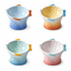 Raised Tilted Ceramic Cat Bowl - Cute Elevated Slanted Shallow Angled Cat Dish - Personalized Pet Feeder for Food Feeding - Ergonomic Anti Vomiting Whisker Fatigue - Size for Cat and Small Dog | clean white multi-variant SKU hero | Blue + Orange + Green + Pink | DETERMINISTIC_COMPOSITE