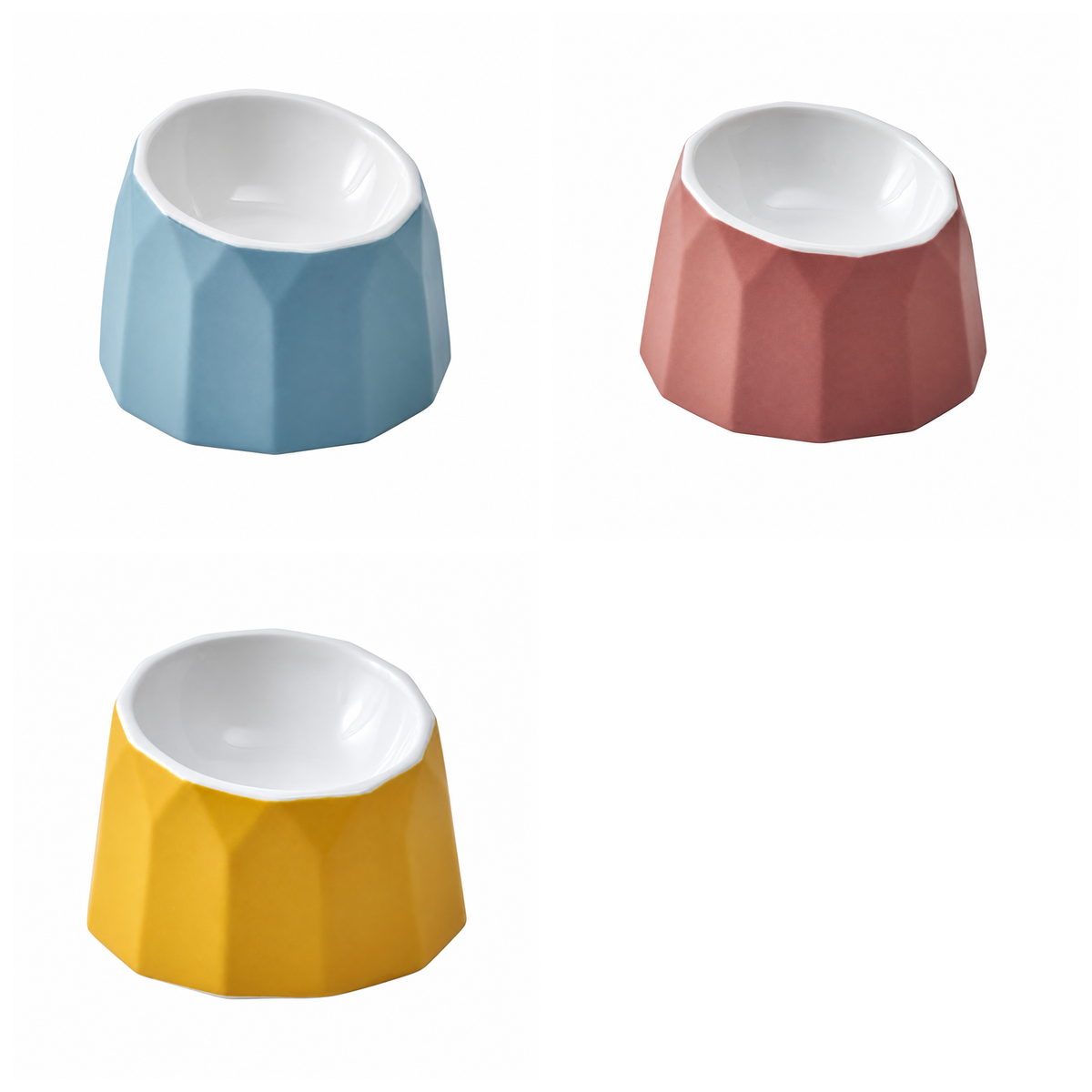 Volcano Dual-Tone Ceramic Pet Bowl | clean white multi-variant SKU hero | complete variant set | DETERMINISTIC_COMPOSITE
