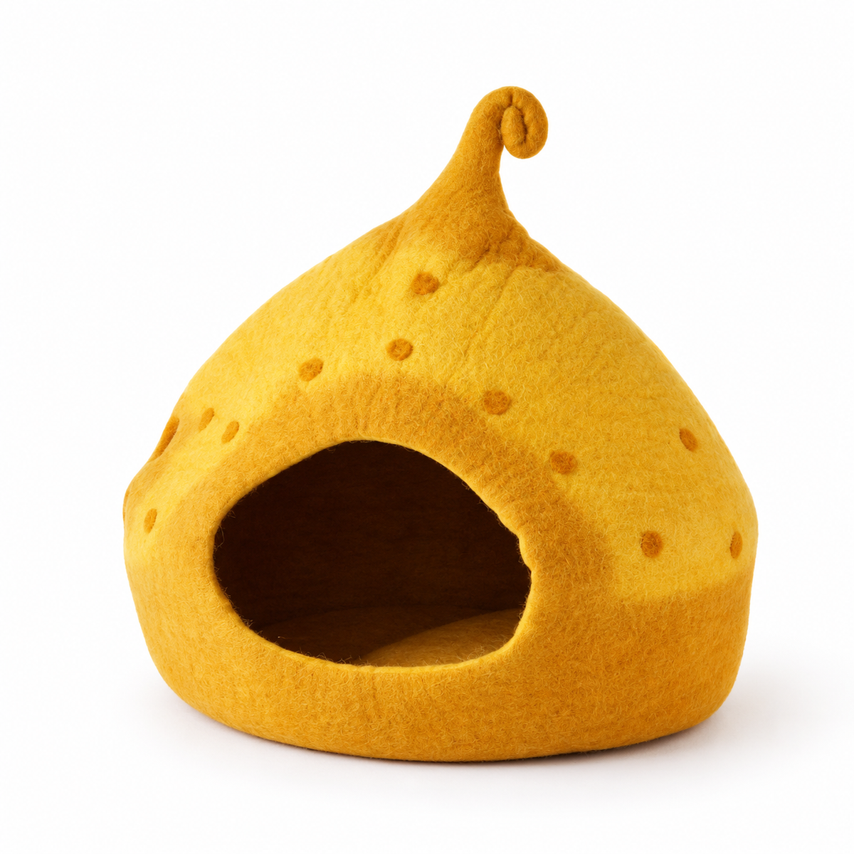 White background sunset yellow felt cat cave for cats