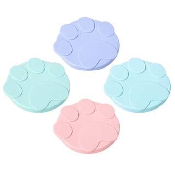 Soft silicone cat food can lids in Sky Blue, Mint Green, and Cinnamon Pink on a clean white background