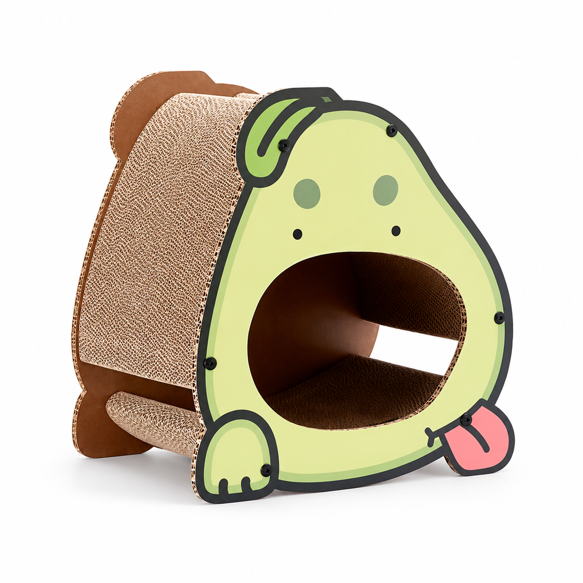 Avocado cat scratcher house white background product hero with complete cardboard structure