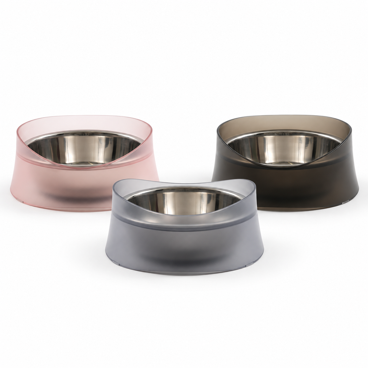 PIDAN Volcano Pet Bowl in translucent pink, black, and grey | multi-variant white-background hero