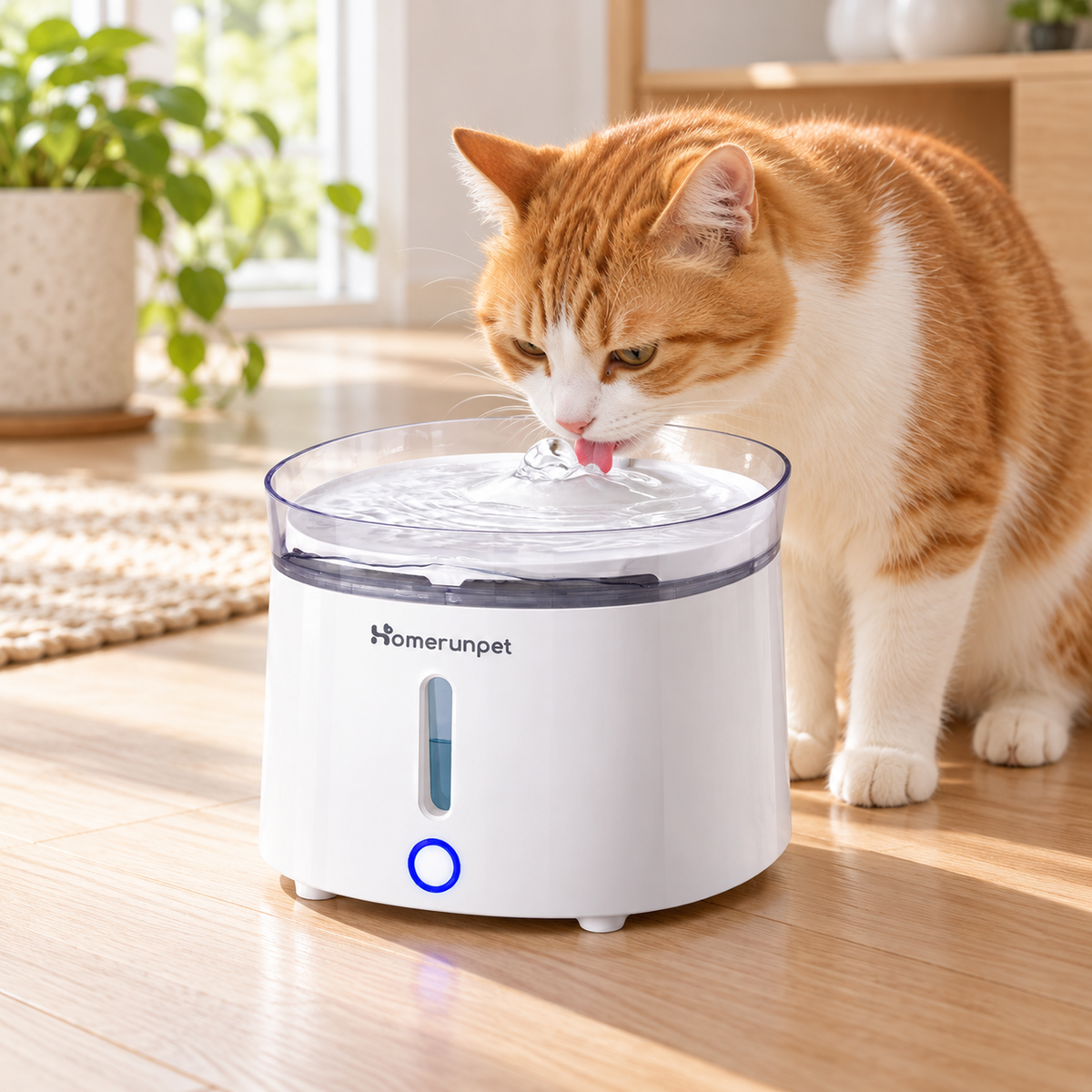 Homerunpet Cat Water Fountain - cat drinking lifestyle usage scene