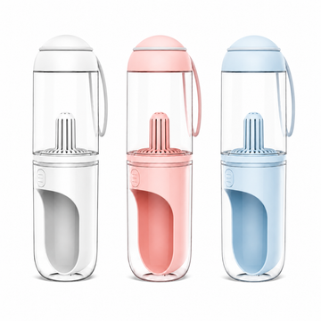 Aiwo 330 mL pet travel water bottles in White, Pink and Blue on a clean white background [Gallery: Shared]