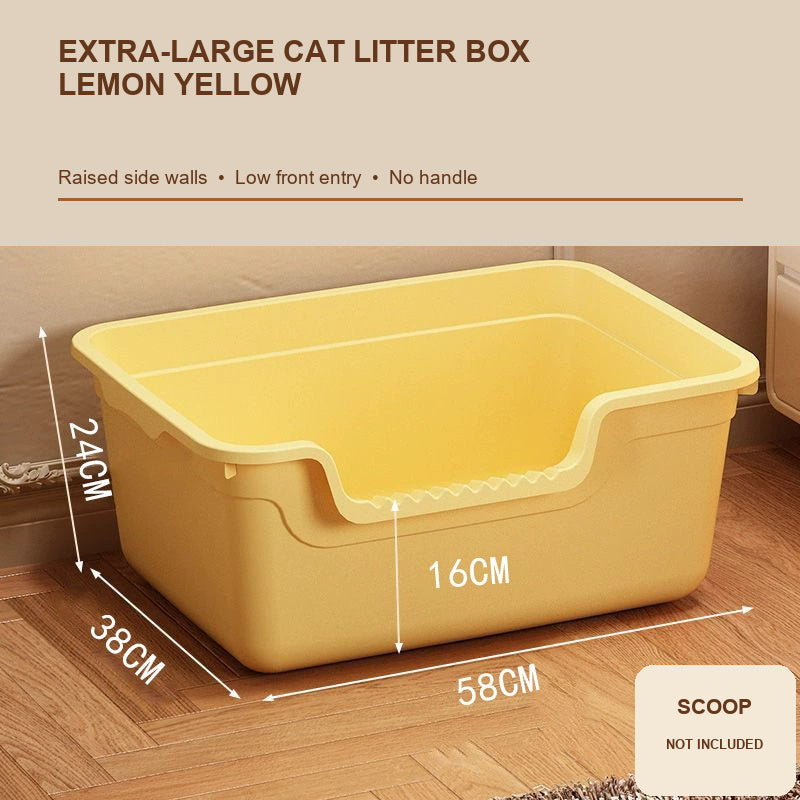 Extra-Large 58 cm open cat litter box translated source dimensions: 58 x 38 x 24 cm, approximate front entry 16 cm [Gallery: Shared]