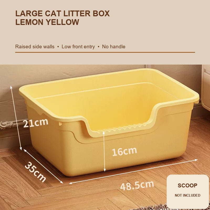 Large 48.5 cm open cat litter box translated source dimensions: 48.5 x 35 x 21 cm, approximate front entry 16 cm [Gallery: Shared]
