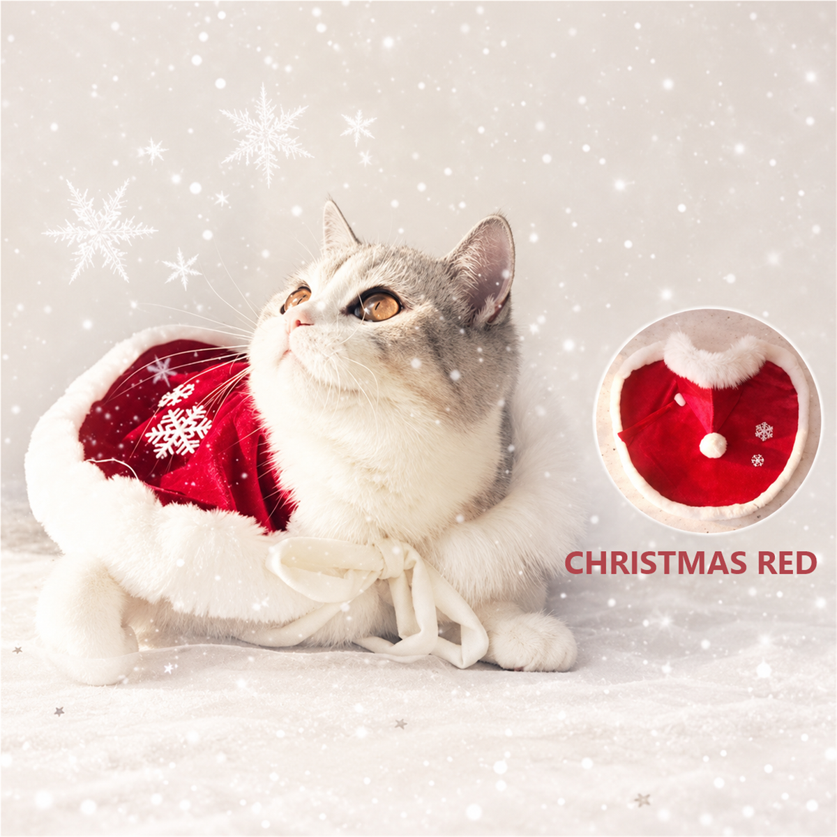 Christmas red warm fleece cat cape with hood and fur trim