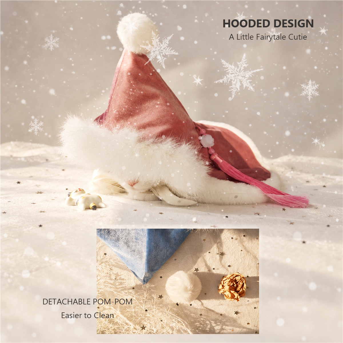 Hooded cat cape with detachable pom-pom detail