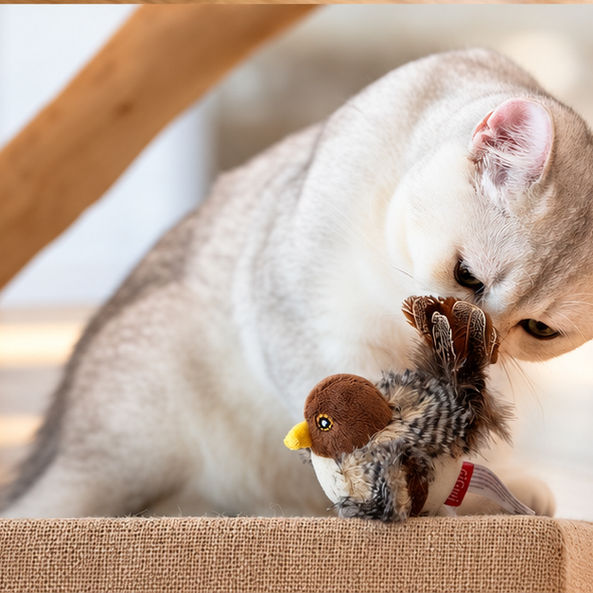 GiGwi cat playing with a sound-emitting plush toy [Hero: Lifestyle]