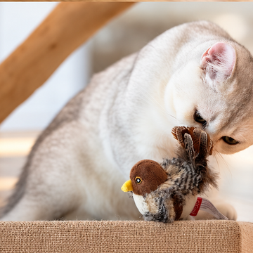 GiGwi cat playing with a sound-emitting plush toy [Hero: Lifestyle]