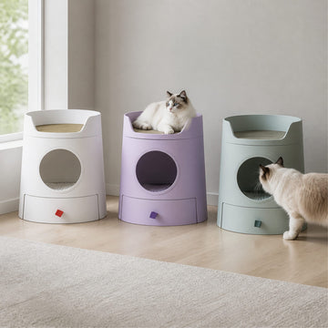 MAYITWILL Cat Castle Semi-Closed Litter Box - three-colour lifestyle scene [Gallery: Shared]