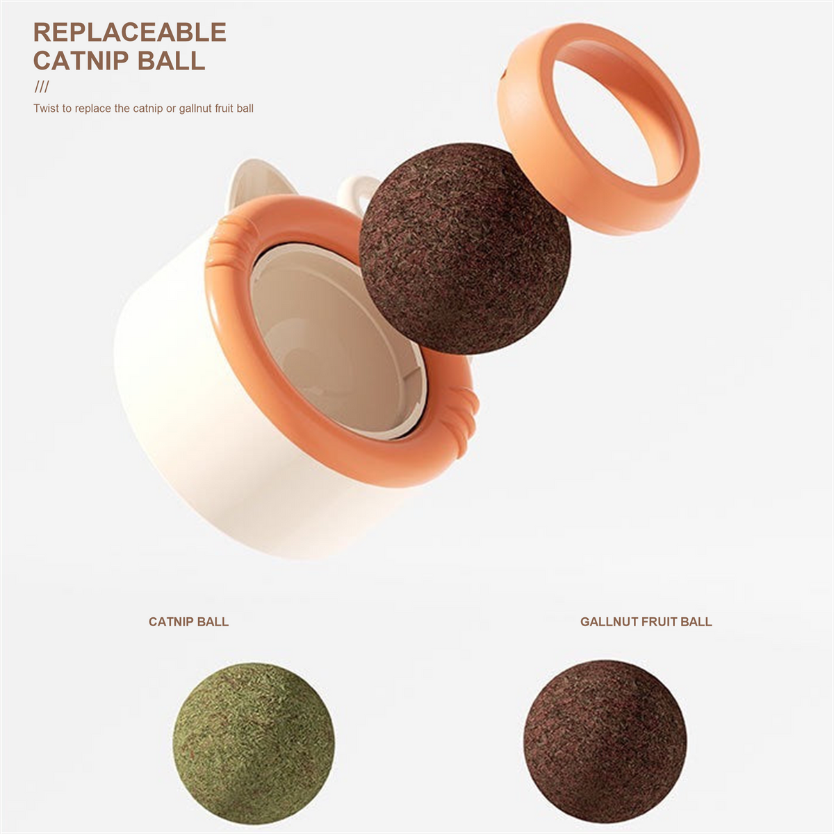 Catnip lick toy for cats - replaceable catnip and gallnut fruit balls