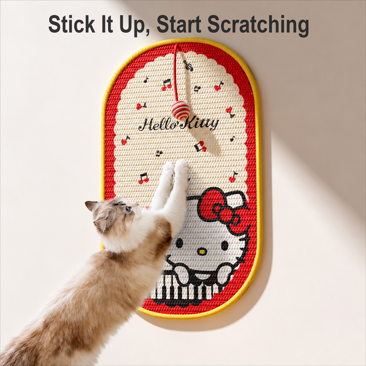 Hello Kitty sisal scratching mat with woven surface and red trim