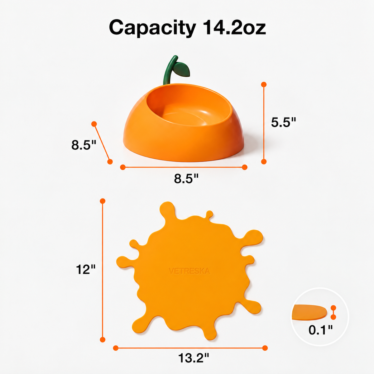 VETRESKA Cat Food Bowl Dog Water Feeding Bowl Dishes Non-Slip Mat Medium Small Dog Juicy Tangerine | detail image 8 | square correction | FULL_FRAME_OUTPAINT_TEXT_LAYOUT_REBUILD | 20260919-v2