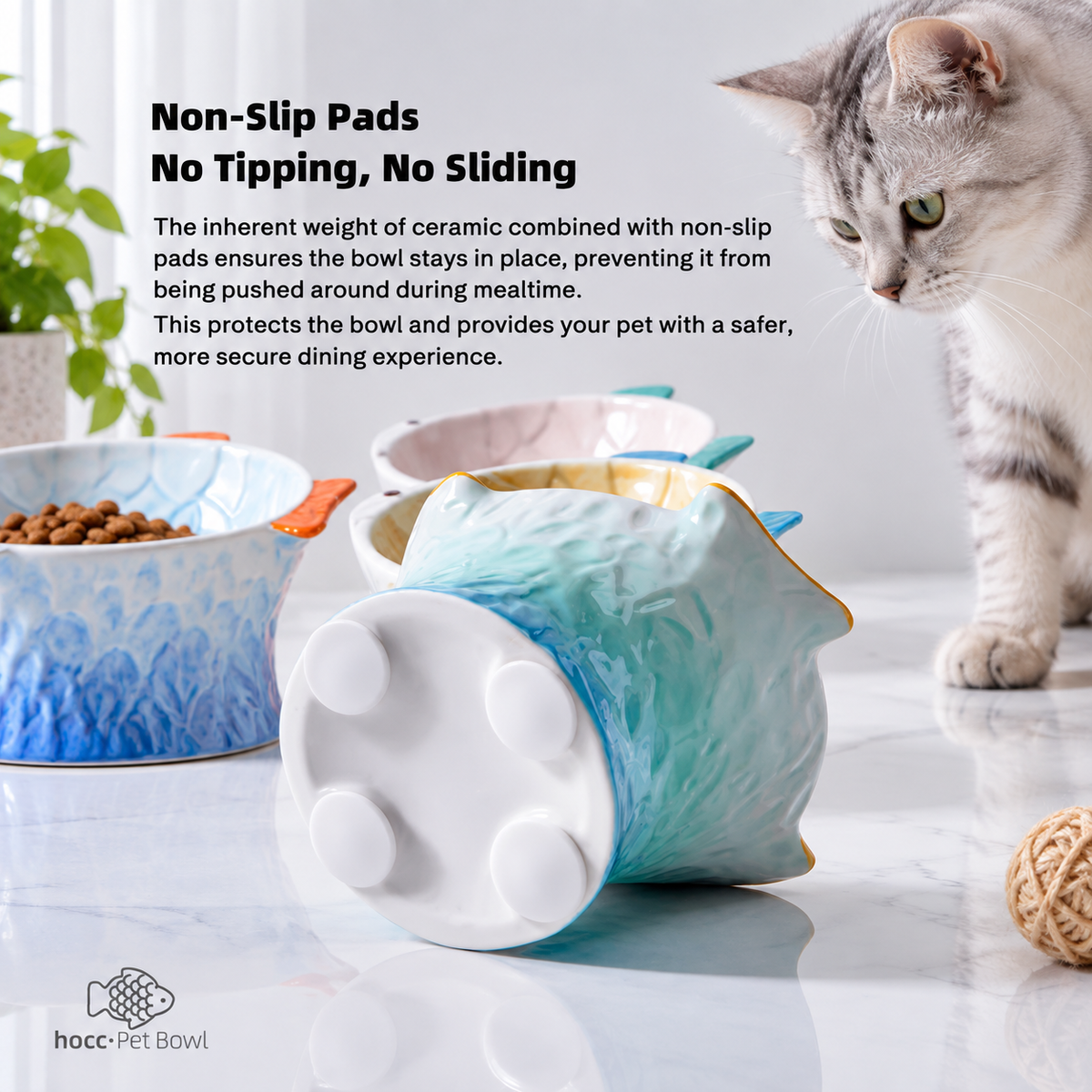Raised Tilted Ceramic Cat Bowl - Cute Elevated Slanted Shallow Angled Cat Dish - Personalized Pet Feeder for Food Feeding - Ergonomic Anti Vomiting Whisker Fatigue - Size for Cat and Small Dog | detail image 5 | square correction | FULL_FRAME_OUTPAINT_TEXT_LAYOUT_REBUILD | 20260919