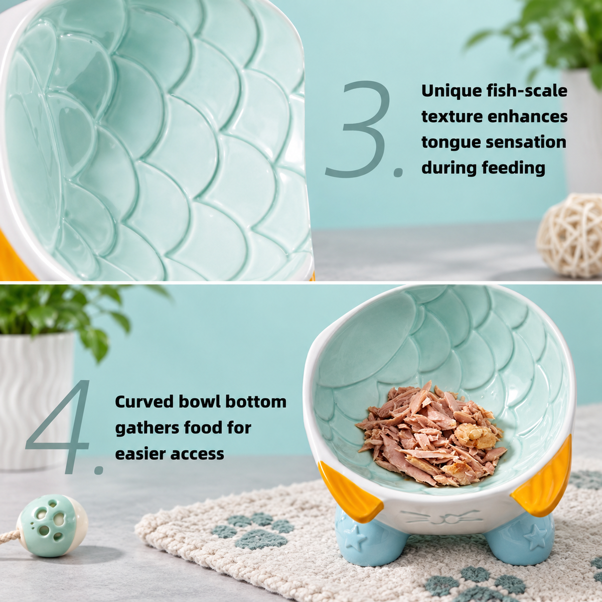 Raised Tilted Ceramic Cat Bowl - Cute Elevated Slanted Shallow Angled Cat Dish - Personalized Pet Feeder for Food Feeding - Ergonomic Anti Vomiting Whisker Fatigue - Size for Cat and Small Dog | detail image 12 | square correction | FULL_FRAME_OUTPAINT_TEXT_LAYOUT_REBUILD | 20260919