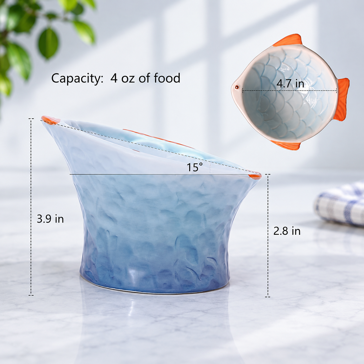 Raised Tilted Ceramic Cat Bowl - Cute Elevated Slanted Shallow Angled Cat Dish - Personalized Pet Feeder for Food Feeding - Ergonomic Anti Vomiting Whisker Fatigue - Size for Cat and Small Dog | detail image 8 | square correction | FULL_FRAME_OUTPAINT_TEXT_LAYOUT_REBUILD | 20260919