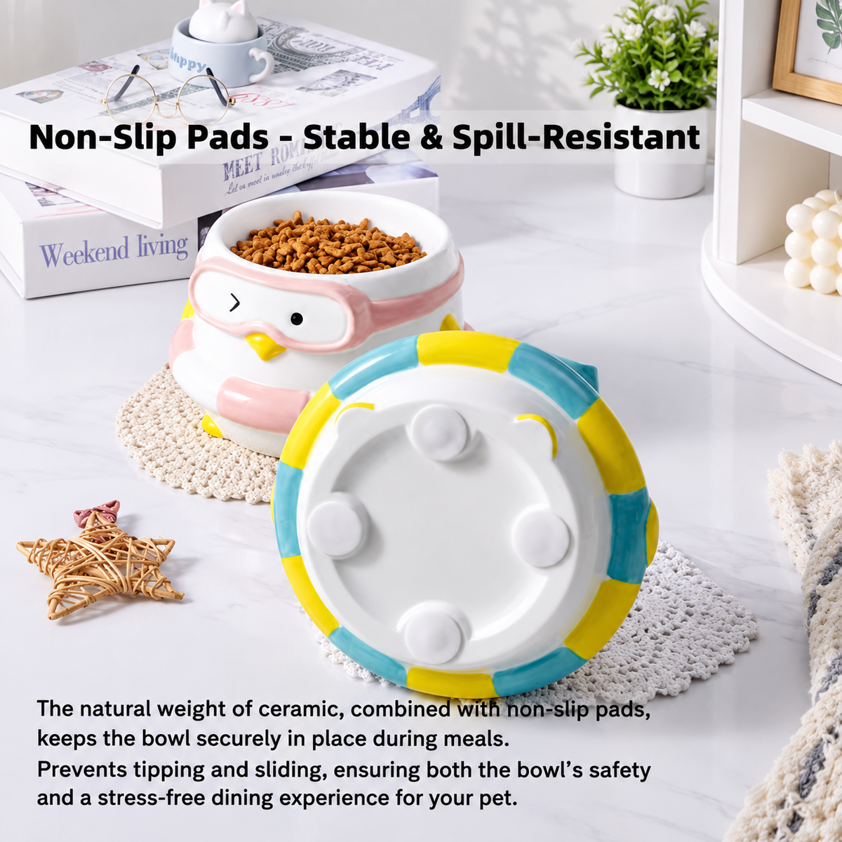Penguin Swim Ring Ceramic Pet Bowl | detail image 5 | square correction | FULL_FRAME_OUTPAINT_TEXT_LAYOUT_REBUILD | 20260919
