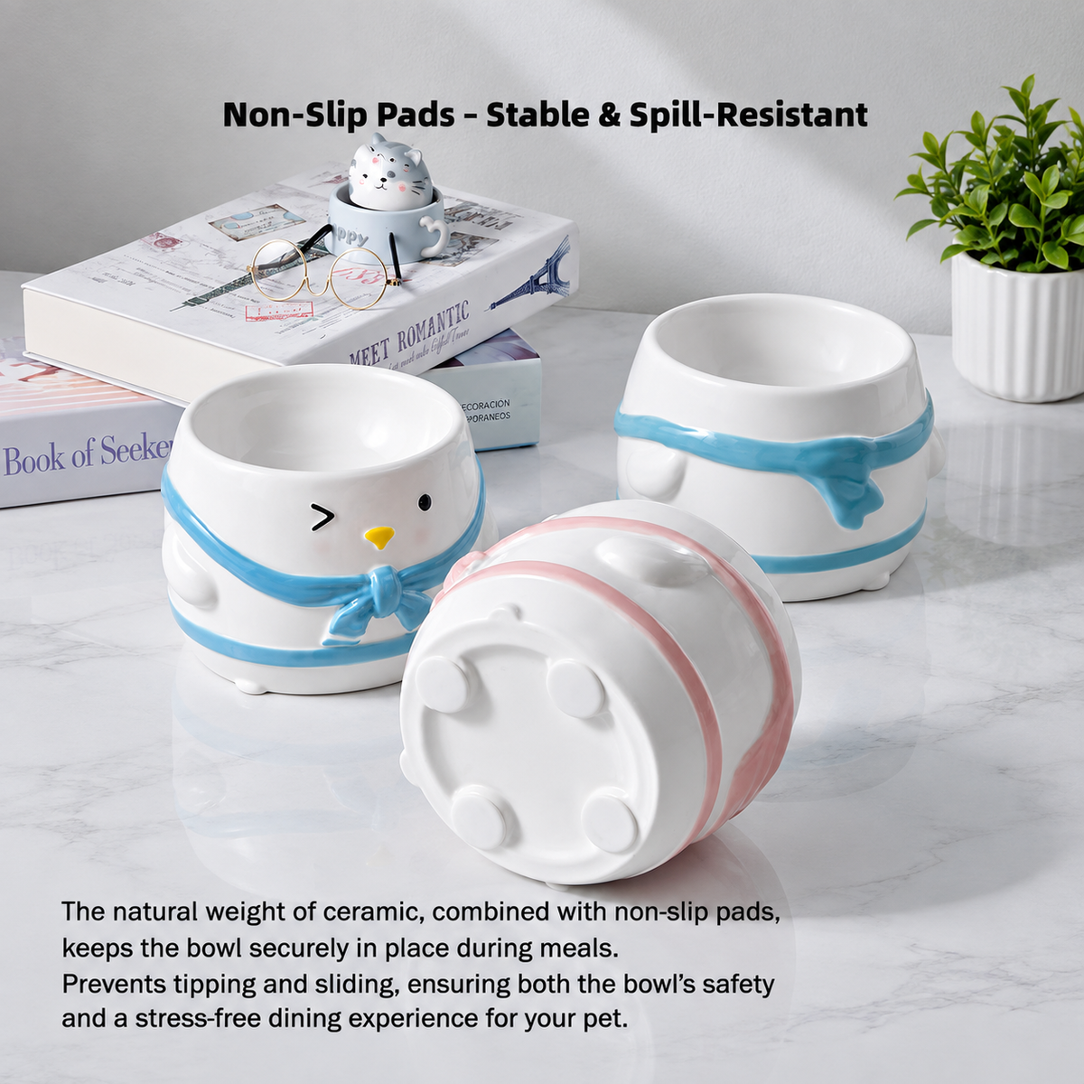 Penguin Cape Ceramic Pet Bowl | detail image 6 | square correction | FULL_FRAME_OUTPAINT_TEXT_LAYOUT_REBUILD | 20260919