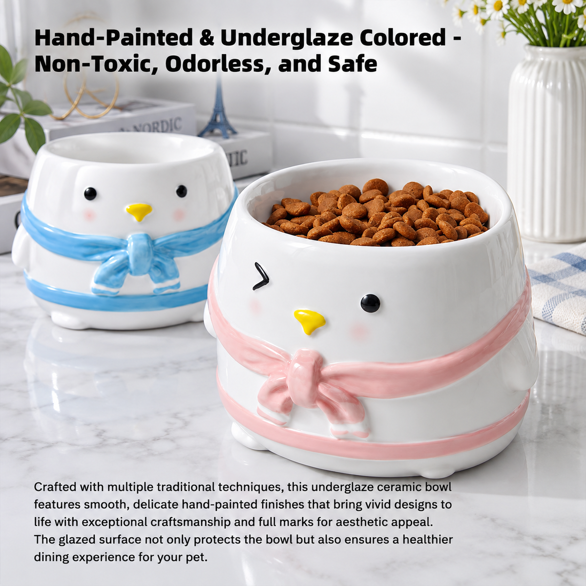 Penguin Cape Ceramic Pet Bowl | detail image 7 | square correction | FULL_FRAME_OUTPAINT_TEXT_LAYOUT_REBUILD | 20260919