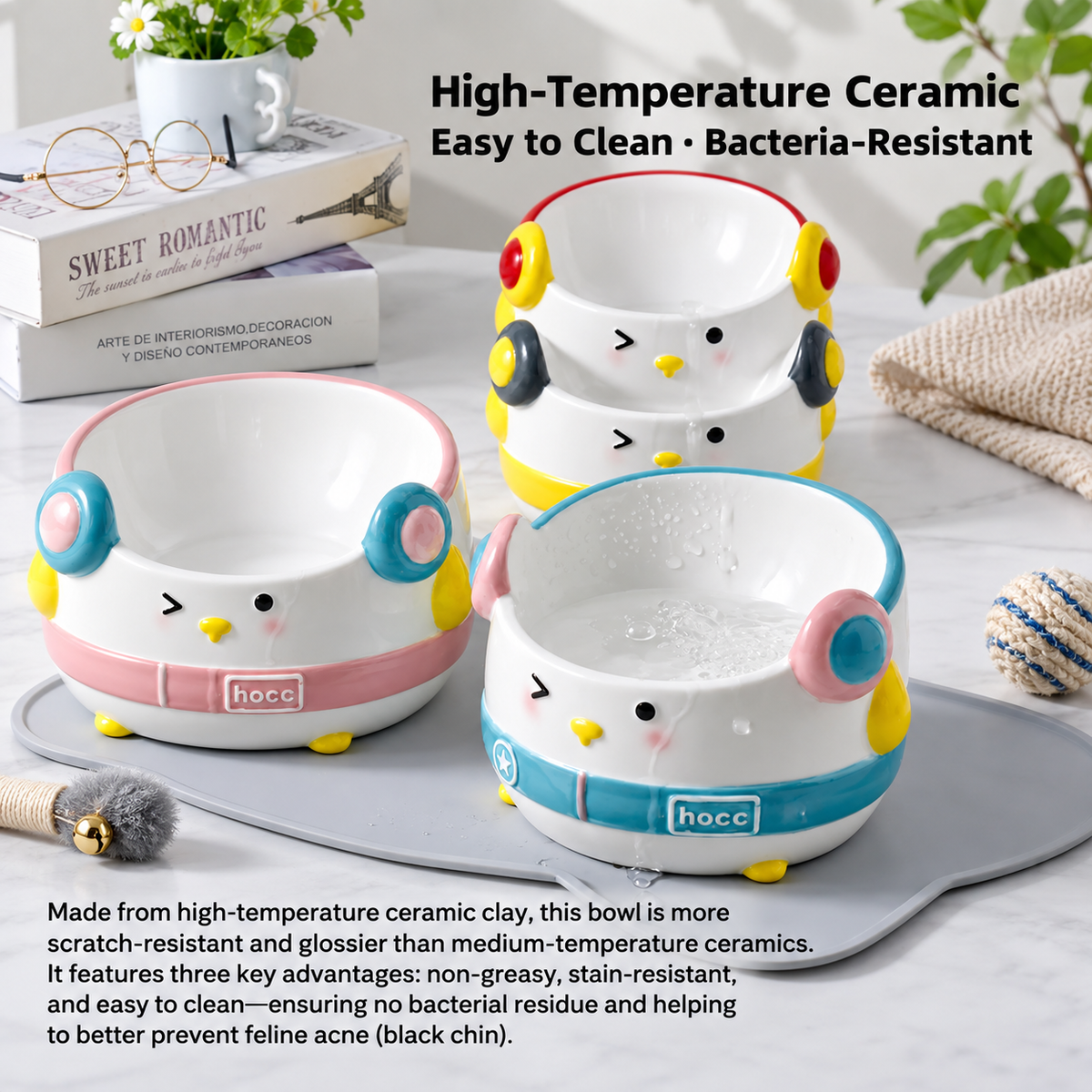 Hip-Hop Penguin Ceramic Pet Bowl | detail image 3 | square correction | FULL_FRAME_OUTPAINT_TEXT_LAYOUT_REBUILD | 20260919