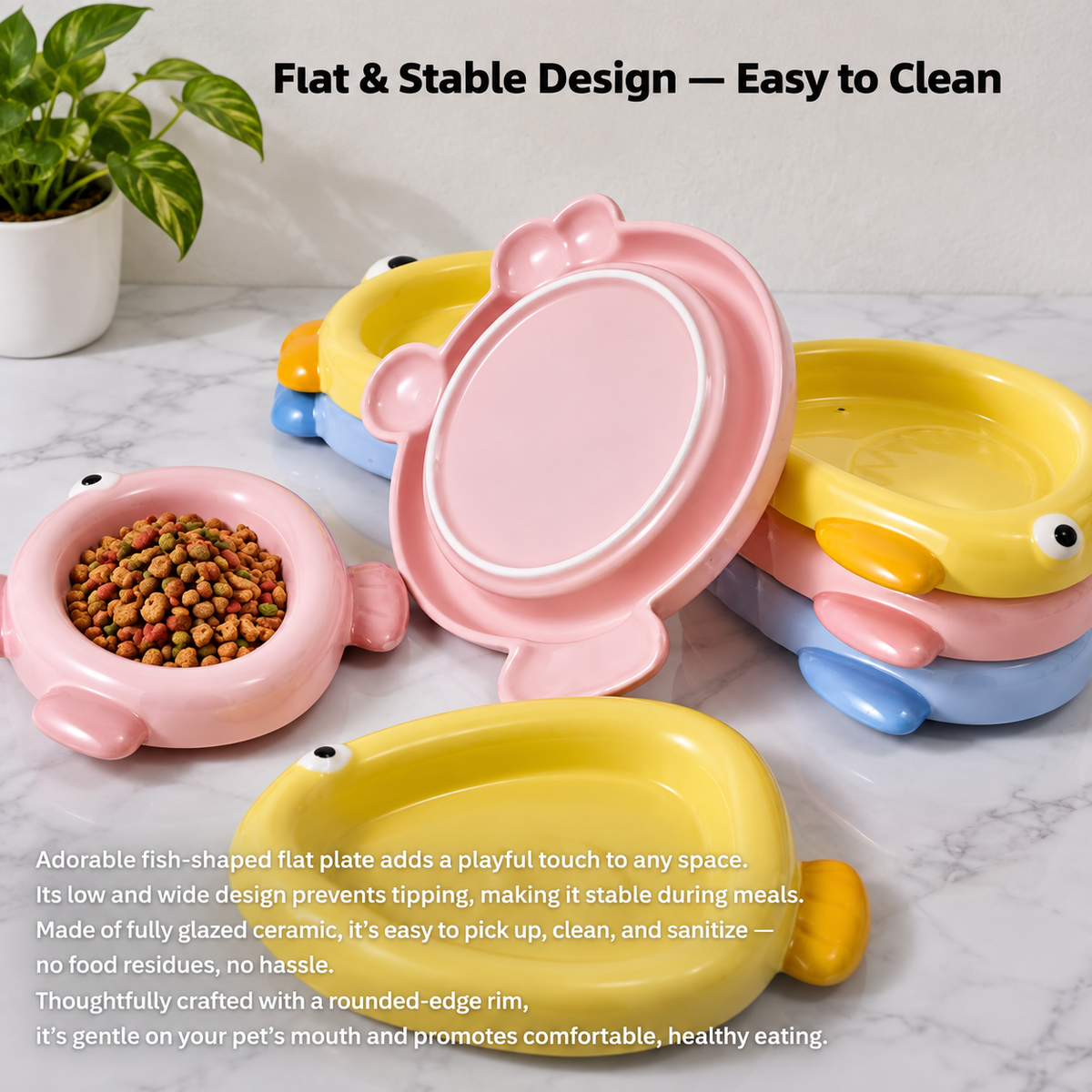 Colorful Ceramic Fish-Shaped Pet Plates | detail image 11 | square correction | FULL_FRAME_OUTPAINT_TEXT_LAYOUT_REBUILD | 20260919