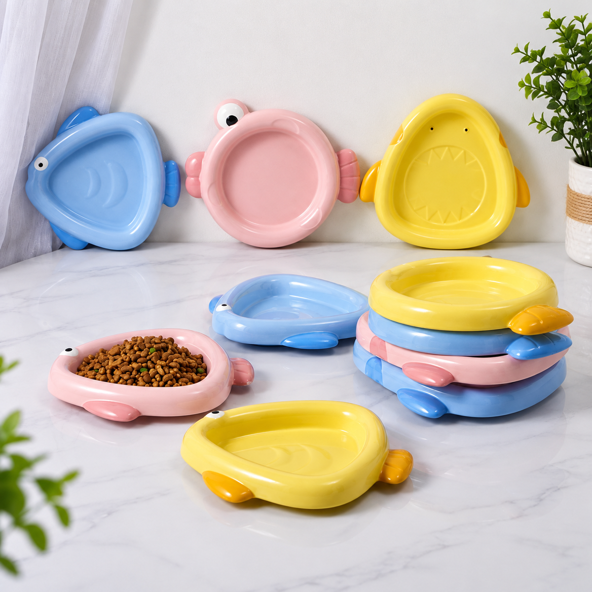 Colorful Ceramic Fish-Shaped Pet Plates | detail image 17 | square correction | FULL_FRAME_OUTPAINT_TEXT_LAYOUT_REBUILD | 20260919